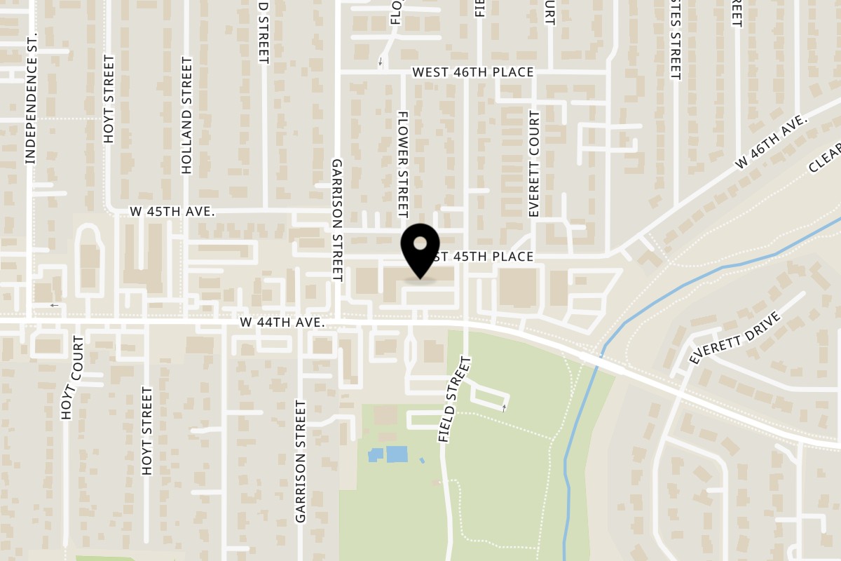 Map showing the location of Pietras Pizzeria and Italian Restaurant on 9045 West 44th Avenue in Wheat Ridge